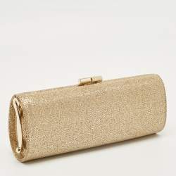 Pre Owned Jimmy Choo Gold Glitter Fabric Tube Clutch