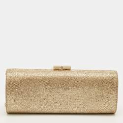 Pre Owned Jimmy Choo Gold Glitter Fabric Tube Clutch