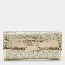 Pre Owned Jimmy Choo Silver/Gold Glitter and Leather Reese Flap Clutch