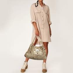 Pre Owned Jimmy Choo Gold Shimmer Perforated Suede Riki Tote