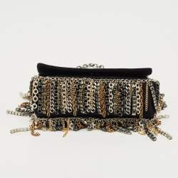 مملوكة مسبقًا Jimmy Choo Black Suede Chain Embellished Fringe Shoulder Bag