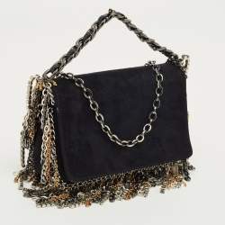 مملوكة مسبقًا Jimmy Choo Black Suede Chain Embellished Fringe Shoulder Bag
