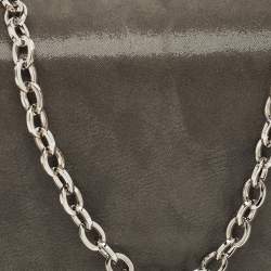 Pre Owned Jimmy Choo Grey Shimmer Suede Chain Embellished Fringe Shoulder Bag