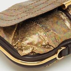 Pre Owned Jimmy Choo Metallic Multicolor Python and Leather Flap Chain Shoulder Bag
