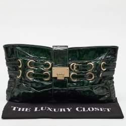Pre Owned Jimmy Choo Green Leopard Print Patent Leather Clutch