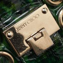 Pre Owned Jimmy Choo Green Leopard Print Patent Leather Clutch