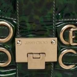 Pre Owned Jimmy Choo Green Leopard Print Patent Leather Clutch