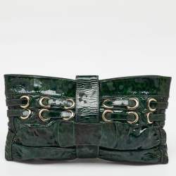 Pre Owned Jimmy Choo Green Leopard Print Patent Leather Clutch