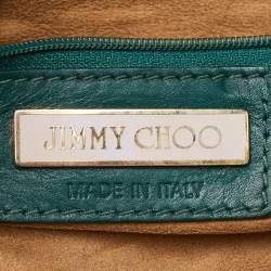 Pre Owned Jimmy Choo Green Leopard Print Patent Leather Clutch