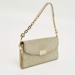 Pre Owned Jimmy Choo Gold Glitter Riane Chain Clutch 
