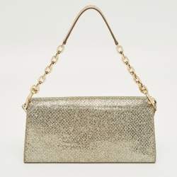 Pre Owned Jimmy Choo Gold Glitter Riane Chain Clutch 