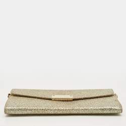 Pre Owned Jimmy Choo Gold Glitter Riane Chain Clutch 