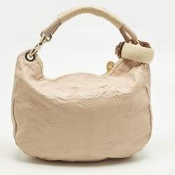 Pre Owned Jimmy Choo Peach Textured Leather and Snakeskin Small Sky Bangle Hobo