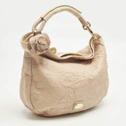 Pre Owned Jimmy Choo Peach Textured Leather and Snakeskin Small Sky Bangle Hobo