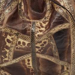 Pre Owned Jimmy Choo Brown Karung and Snakeskin Large Saba Hobo