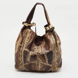Pre Owned Jimmy Choo Brown Karung and Snakeskin Large Saba Hobo
