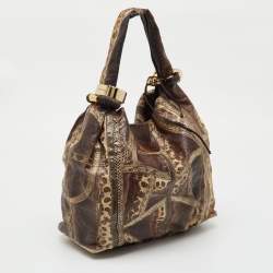 Pre Owned Jimmy Choo Brown Karung and Snakeskin Large Saba Hobo