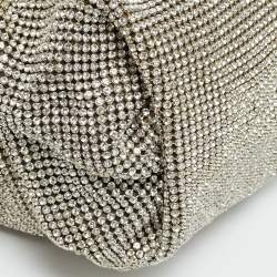 مملوكة مسبقًا حقيبة كلتش جيمي تشو بوني سلسلة ساتان وشبك كريستال فضي