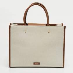 مملوكة مسبقًا Jimmy Choo Avenue Medium Brown/Off White Canvas and Leather Tote