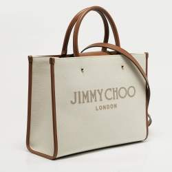 مملوكة مسبقًا Jimmy Choo Avenue Medium Brown/Off White Canvas and Leather Tote