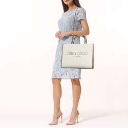 مملوكة مسبقًا Jimmy Choo Avenue Medium Brown/Off White Canvas and Leather Tote