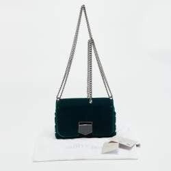مملوكة مسبقًا Jimmy Choo Lockett City Green Velvet Shoulder Bag