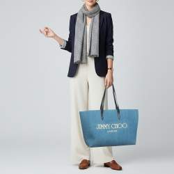 مملوكة مسبقًا Jimmy Choo Logo Blue Denim and Leather Shopper Tote