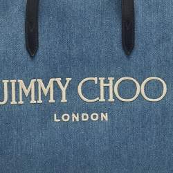 مملوكة مسبقًا Jimmy Choo Logo Blue Denim and Leather Shopper Tote