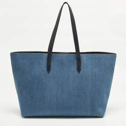مملوكة مسبقًا Jimmy Choo Logo Blue Denim and Leather Shopper Tote