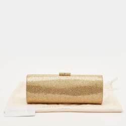 مملوكة مسبقًا Jimmy Choo Twill Tube Gold Glitter and Lurex Fabric Clutch