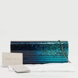 Pre Owned Jimmy Choo Sweetie Blue/Green Glitter Acrylic Chain Clutch