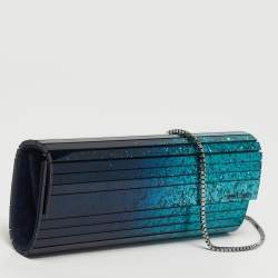 Pre Owned Jimmy Choo Sweetie Blue/Green Glitter Acrylic Chain Clutch