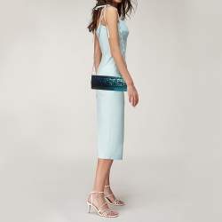 Pre Owned Jimmy Choo Sweetie Blue/Green Glitter Acrylic Chain Clutch