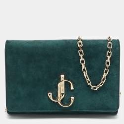 Pre Owned Jimmy Choo Bohemia Dark Green Suede Chain Clutch