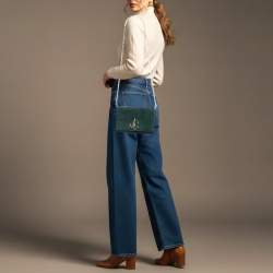 Pre Owned حقيبة كلتش جيمي تشو بوهيميا جلد شامواه أخضر غامق بسلسلة