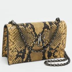 Pre Owned Jimmy Choo Bohemian Mini Cream/Black Python Embossed Leather Chain Bag