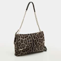 Pre Owned Jimmy Choo Handcuff Chain Grey/Brown Calf Hair Shoulder Bag