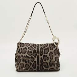 Pre Owned Jimmy Choo Handcuff Chain Grey/Brown Calf Hair Shoulder Bag