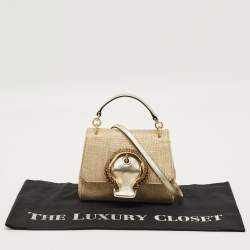 Pre Owned حقيبة جيمي تشو مادلين من الخوص الذهبي مع كريستال بمقبض علوي