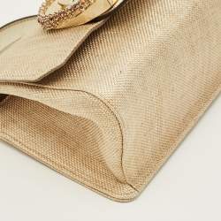 Pre Owned حقيبة جيمي تشو مادلين من الخوص الذهبي مع كريستال بمقبض علوي