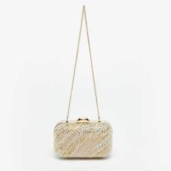 Pre Owned Jimmy Choo Cloud Beige/Multicolor Crystals and Satin Clutch