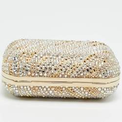 Pre Owned Jimmy Choo Cloud Beige/Multicolor Crystals and Satin Clutch