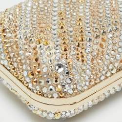 Pre Owned Jimmy Choo Cloud Beige/Multicolor Crystals and Satin Clutch