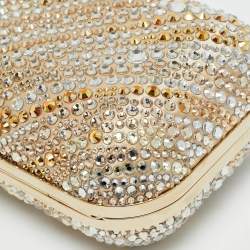 Pre Owned Jimmy Choo Cloud Beige/Multicolor Crystals and Satin Clutch