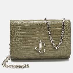 مملوكة مسبقًا Jimmy Choo Varenne Olive Green Croc Embossed Leather Chain Clutch