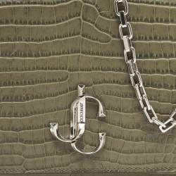 مملوكة مسبقًا Jimmy Choo Varenne Olive Green Croc Embossed Leather Chain Clutch