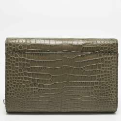مملوكة مسبقًا Jimmy Choo Varenne Olive Green Croc Embossed Leather Chain Clutch