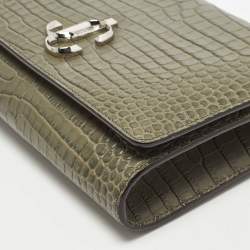 مملوكة مسبقًا Jimmy Choo Varenne Olive Green Croc Embossed Leather Chain Clutch