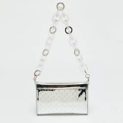 مملوكة مسبقًا Jimmy Choo Varenne Silver Mirror Leather Acrylic Chain Clutch