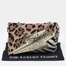 مملوكة مسبقًا حقيبة كتف جيمي تشو من جلد العجل بنقشة حيوانات مزينة بجلد الثعبان